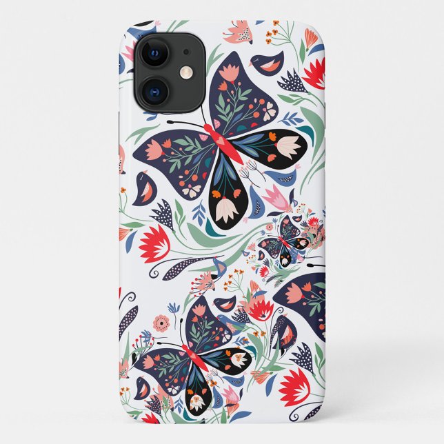 Floral Butterfly Case-Mate iPhone Case (A vibrant floral pattern featuring butterflies and flowers. )