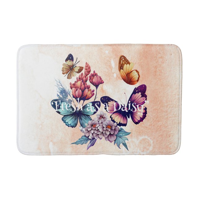 Floral Butterfly Delight Memory Foam Bath Mat (Front)