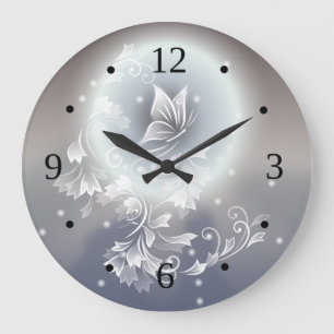 Floral Butterfly Dusty Blue   Fantasy Large Clock