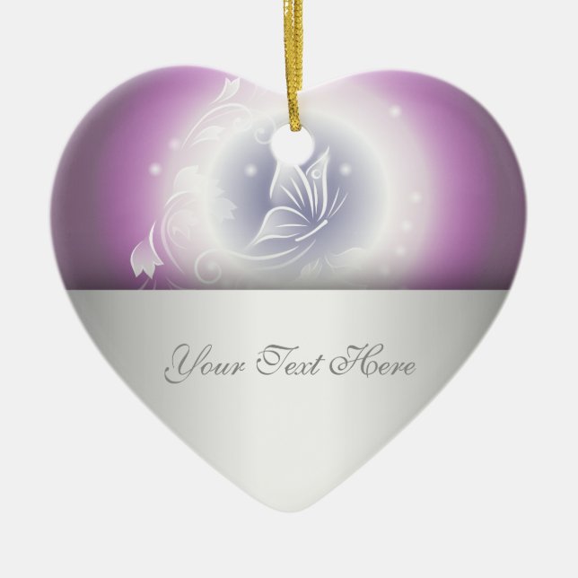 Floral Butterfly Fantasy Purple Ceramic Ornament (Front)