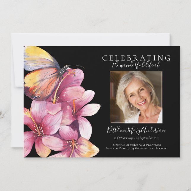 Floral Butterfly Funeral Invitation (Front)