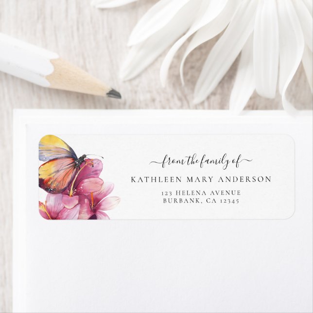 Floral Butterfly Funeral Return Address Label (Insitu)