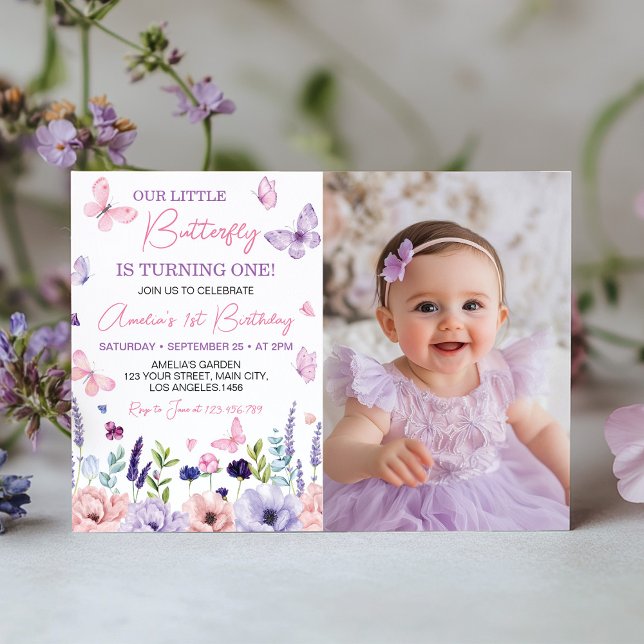 Floral Butterfly Garden Birthday Photo Invitation (Creator Uploaded)