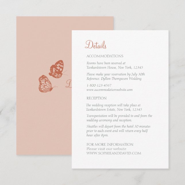 Floral Butterfly Garden Terracotta Wedding Details Enclosure Card (Front/Back)