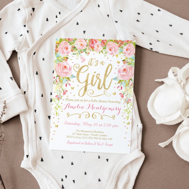 Floral Butterfly Girl Baby Shower Invitation (Creator Uploaded)