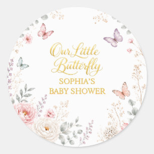 Floral Butterfly Gold Baby Shower Classic Round Sticker