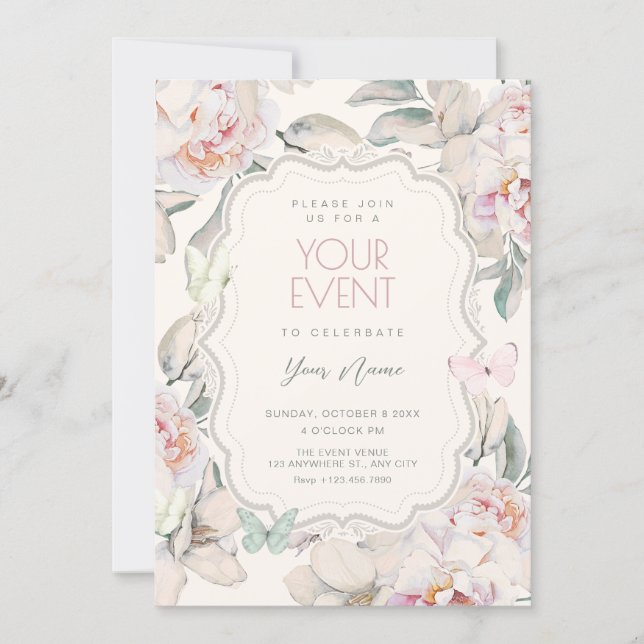 Floral butterfly  invitation (Front)