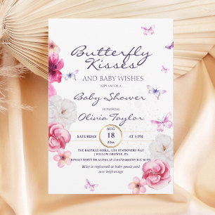 Floral Butterfly Kisses Baby Shower Invitation