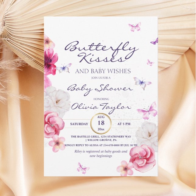 Floral Butterfly Kisses Baby Shower Invitation (Creator Uploaded)