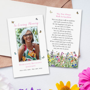 Floral Butterfly Memorial Funeral Prayer Card