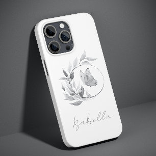 Floral Butterfly Monochrome Simple Stylish Name Case-Mate iPhone 14 Pro Max Case