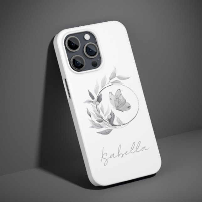 Floral Butterfly Monochrome Simple Stylish Name Case-Mate iPhone Case (Creator Uploaded)