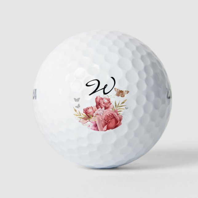 Floral Butterfly Monogrammed Golf Balls (Front)