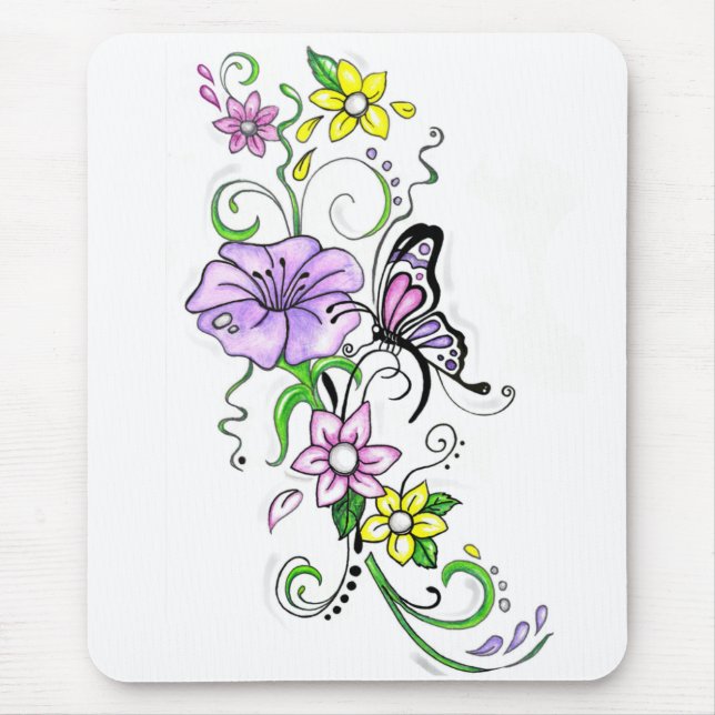 Floral Butterfly Mouse Pad (Front)
