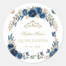 Floral Butterfly Navy Gold Tiara Quinceañera