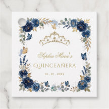 Floral Butterfly Navy Gold Tiara Quinceañera