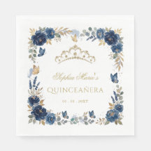 Floral Butterfly Navy Gold Tiara Quinceañera