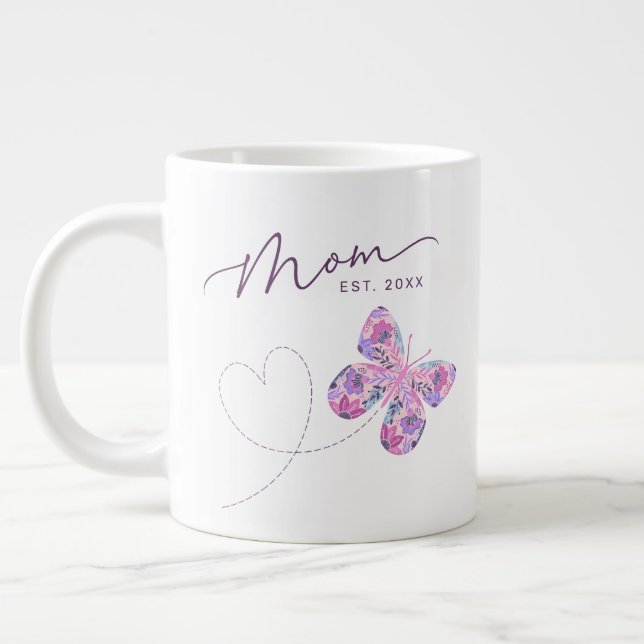 Floral Butterfly Personalised Mum Large Coffee Mug (Left)