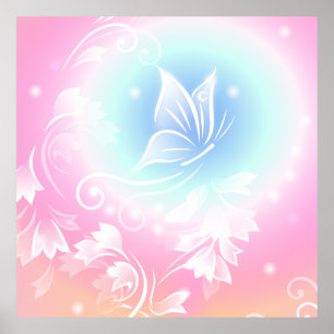 Floral Butterfly Pink Poster