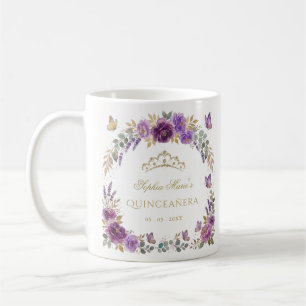 Floral Butterfly Purple Gold Tiara Quinceañera Coffee Mug