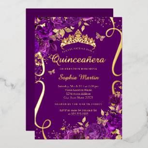 Floral Butterfly Scroll Purple Quinceanera
