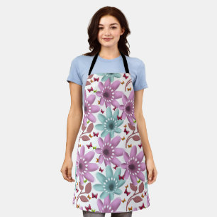 Floral Butterfly Seamless Pattern   Pink and Mint  Apron