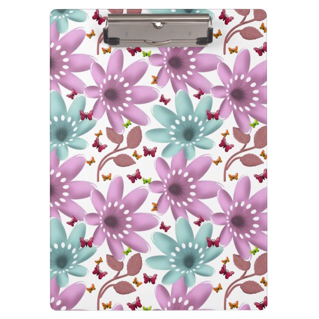 Floral Butterfly Seamless Pattern | Pink and Mint  Clipboard (Front)
