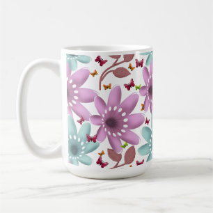 Floral Butterfly Seamless Pattern   Pink and Mint  Coffee Mug