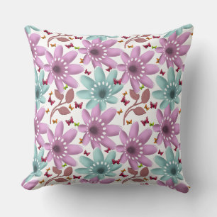 Floral Butterfly Seamless Pattern Pink and Mint Cushion