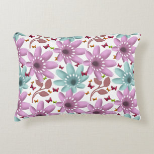 Floral Butterfly Seamless Pattern Pink and Mint Decorative Cushion