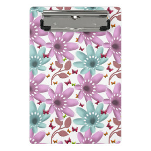 Floral Butterfly Seamless Pattern   Pink and Mint  Mini Clipboard