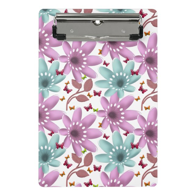 Floral Butterfly Seamless Pattern | Pink and Mint  Mini Clipboard (Front)