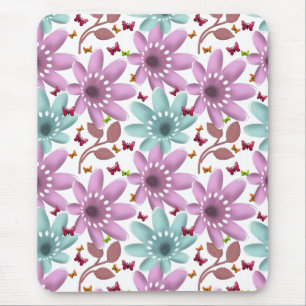Floral Butterfly Seamless Pattern Pink and Mint Mouse Pad
