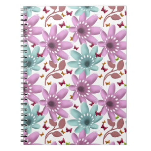Floral Butterfly Seamless Pattern Pink and Mint Notebook