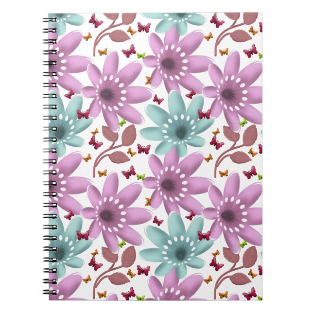 Floral Butterfly Seamless Pattern | Pink and Mint  Notebook (Front)