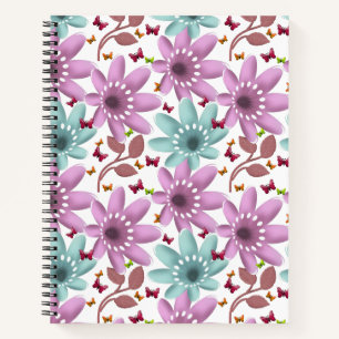 Floral Butterfly Seamless Pattern Pink and Mint Notebook