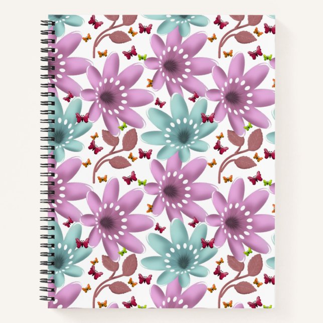 Floral Butterfly Seamless Pattern | Pink and Mint  Notebook (Front)