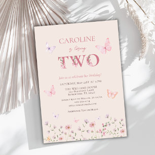 Floral Butterfly Second Birthday Invitation