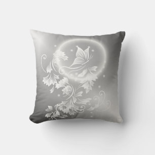 Floral Butterfly Silver White Fantasy Cushion