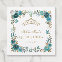 Floral Butterfly Teal Gold Tiara Quinceañera
