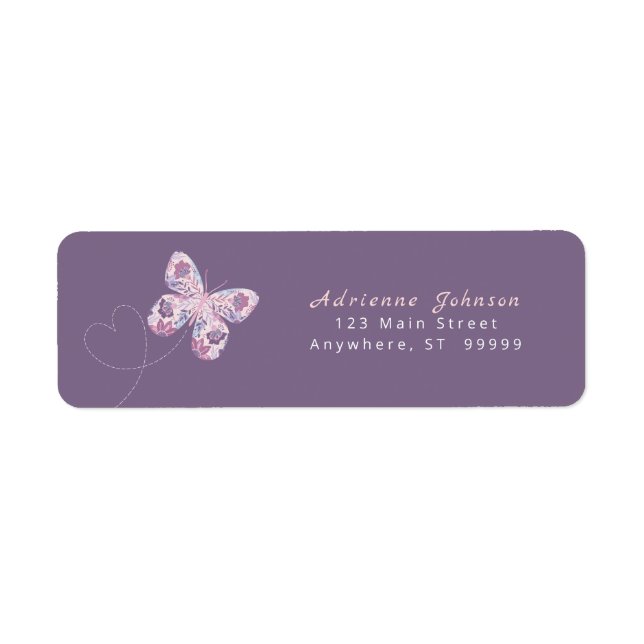 Floral Butterfly w/ Heart Personalised  Return Address Label (Front)