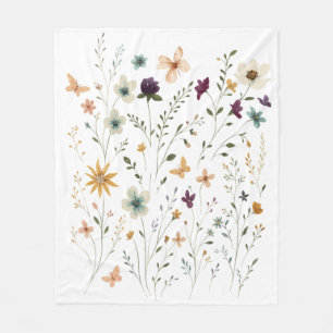 Floral & Butterfly, Whimsical Garden-Inspired Fleece Blanket