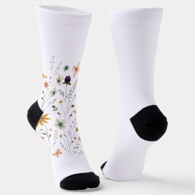 Floral & Butterfly,  Whimsical Garden-Inspired  Socks (Angled)