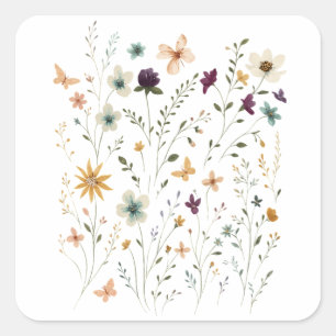 Floral & Butterfly, Whimsical Garden-Inspired Square Sticker