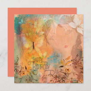 Floral Butterfly Whimsical Girl Happy Birthday Card