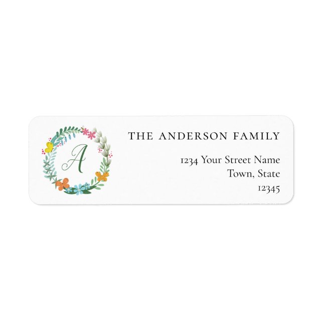 Floral Butterfly Wreath Return Address Labels (Front)