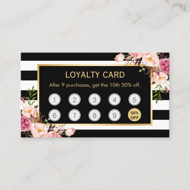 Floral Buy 9 Get 10th Discount Loyalty Card (Front)