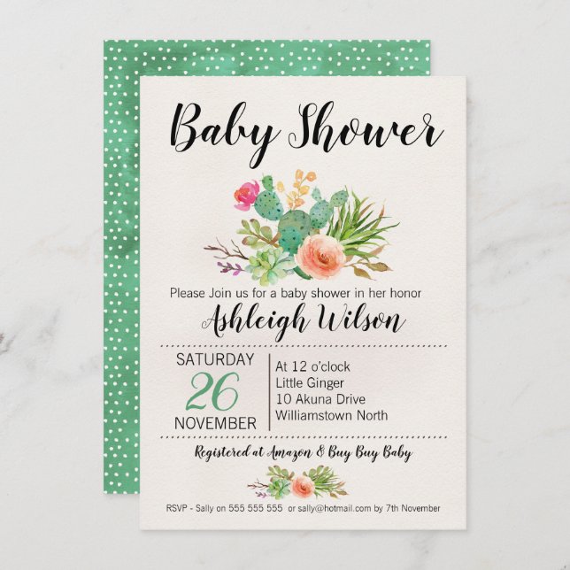 Floral Cactus Baby Shower Invitation (Front/Back)