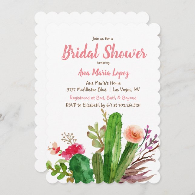 Floral Cactus Bridal Shower Invitation (Front/Back)