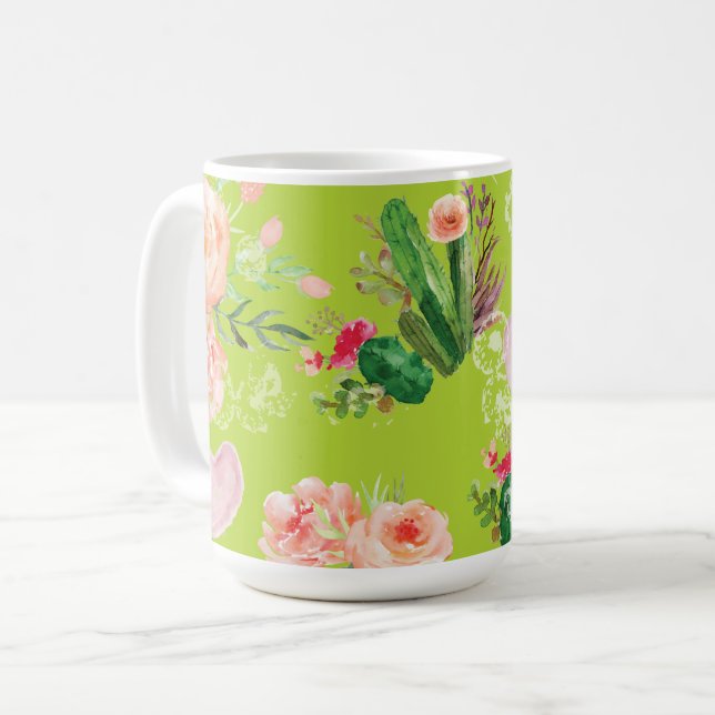 Floral Cactus Elegant Coffee Mug (Front Left)